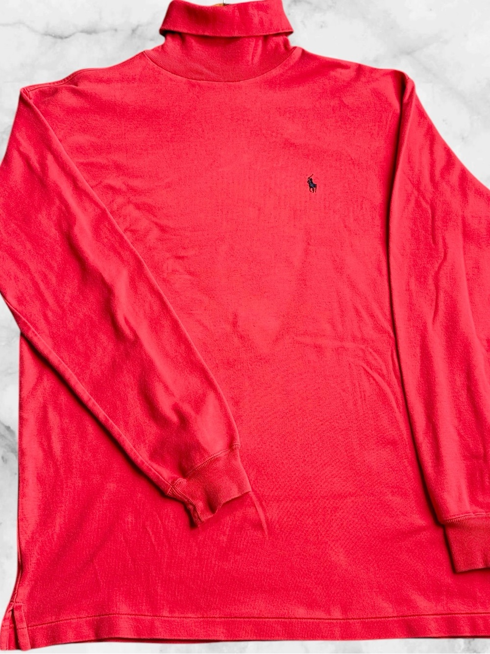 Vintage Polo Ralph Lauren Mens Red Turtleneck Pony Logo Cotton Shirt